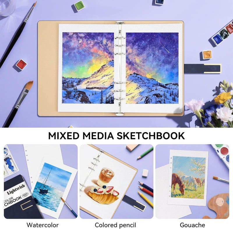 Lightwish Watercolor Sketchbook,100% Cotton Acid Free Watercolor Journal,600gsm Cold Press Watercolor Paper for Artists,Adults,Students,12 Sheets,5.8 * 8.2 Inches Paper - Image 3